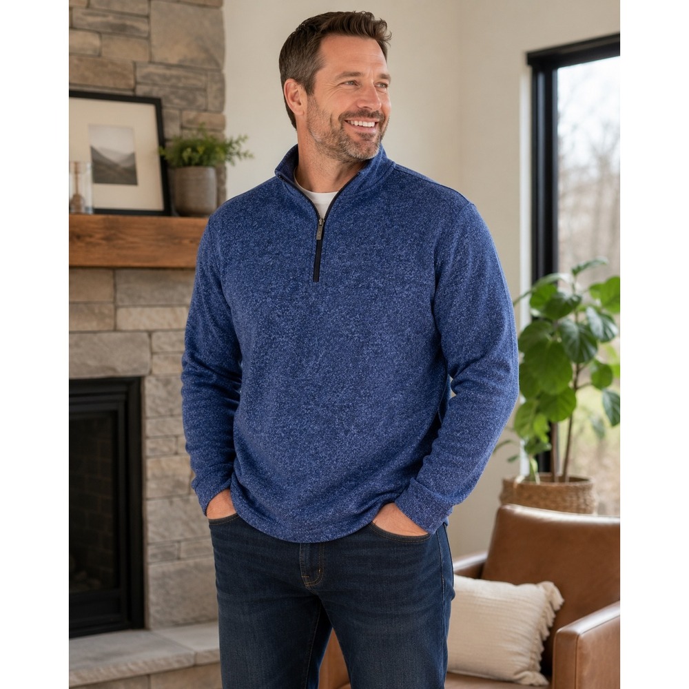 Van Heusen Flex Mens XL Blue Marl Heathered Quarter Zip Pullover Sweater Classic